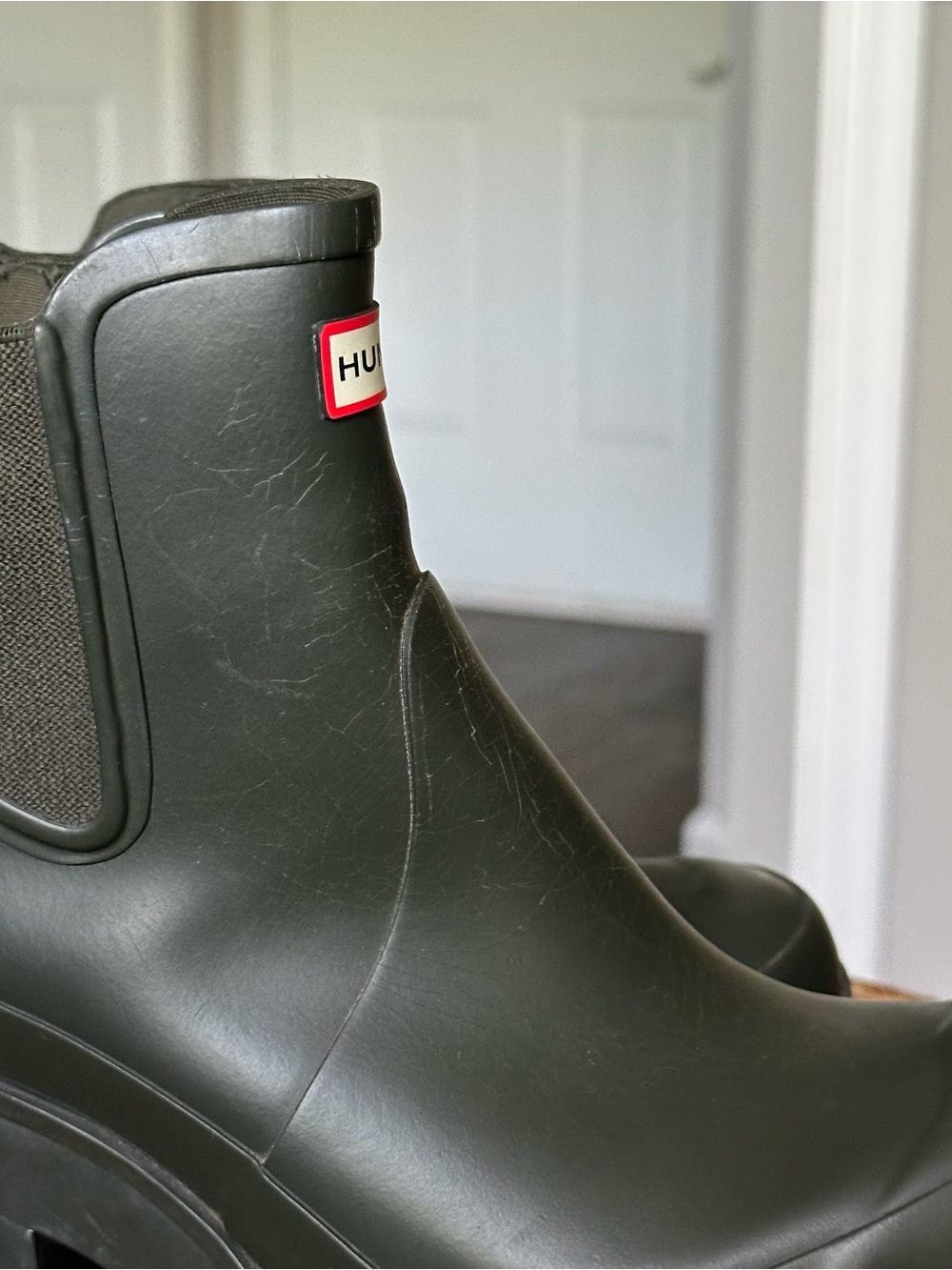 Hunter Dark Green Chelsea Platform Rain Booties Women’s Size 7 Ankle Boot - Picture 8 of 14